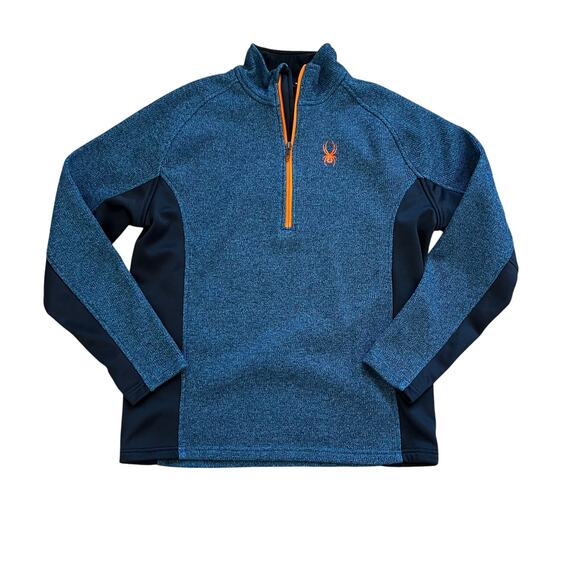 Spyder Men's Outbound Quarter Zip tight Knit Sweater 1/4 zip Blue - Picture 1 of 6